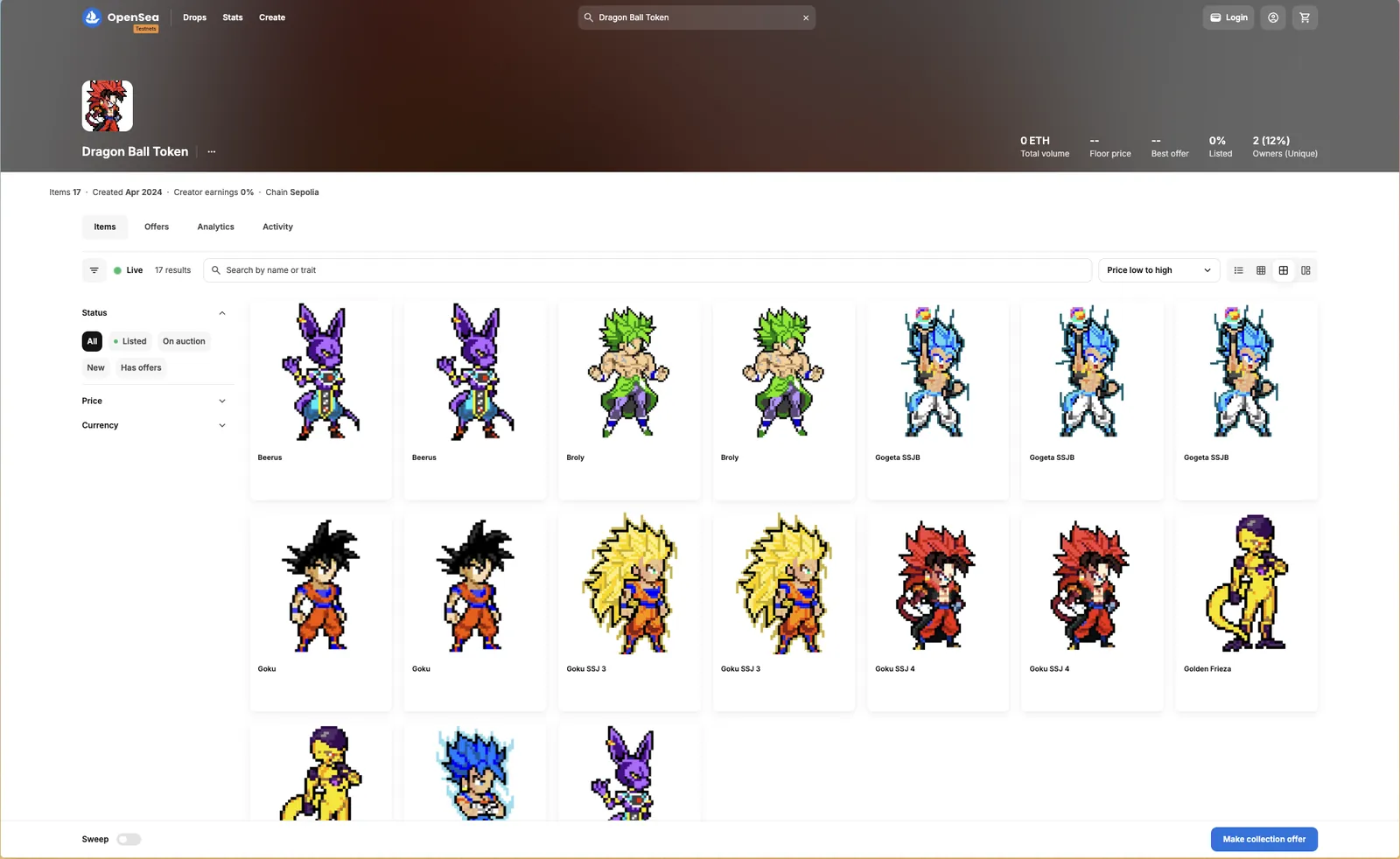 Minted card collection on OpenSea