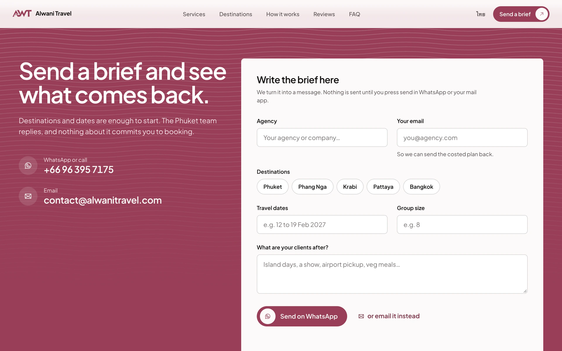 The brief form that writes the message for WhatsApp or email