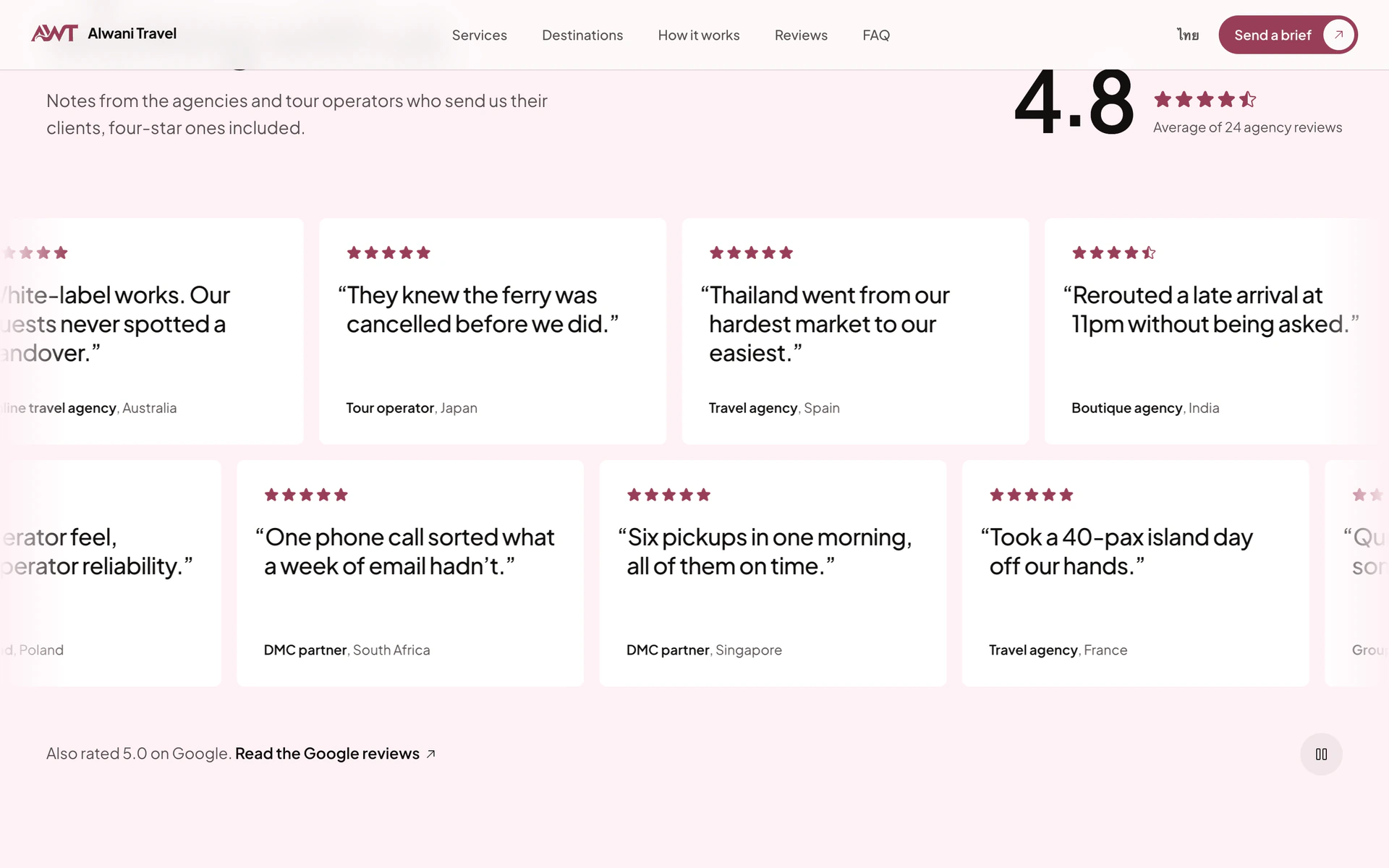 Reviews from agencies and tour operators