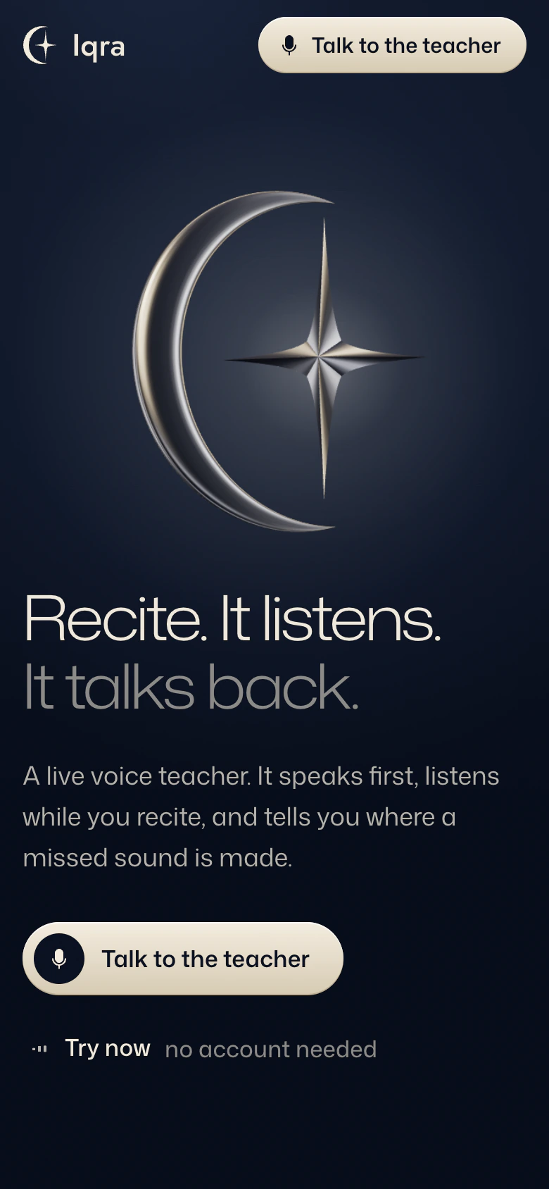 The landing page on a phone